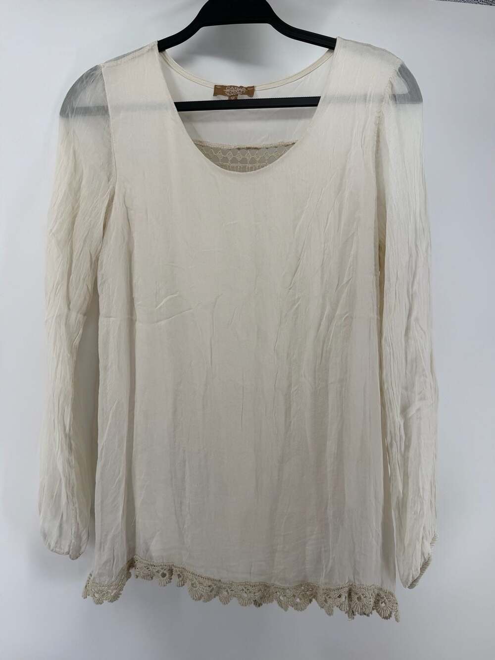 Carla Conti Made in Italy Cream Crochet Lace Boho Blouse Size M